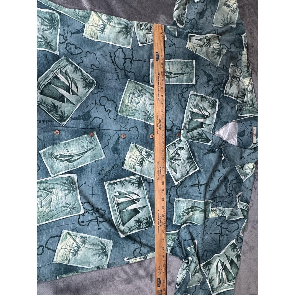 Tommy Bahama Shirt Mens 2XL Blue Silk Hawaiian Sailing Map Graphic Camp Aloha - Picture 6 of 9